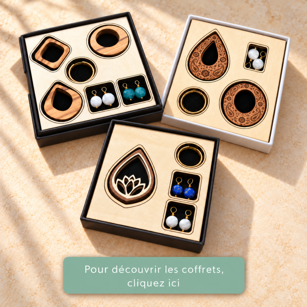 Coffrets de bijoux avec bouton vert sauge