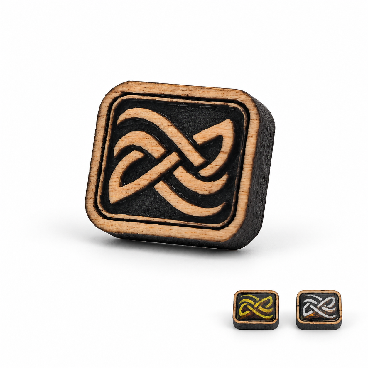 Nœud en bois, finitions or et argent